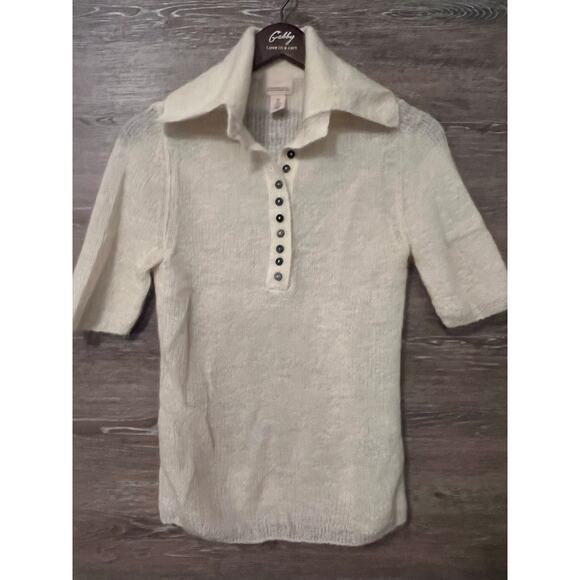 H&M Mohair wool blend collared top  size S beige cream henley preppy minimalist - Picture 1 of 7